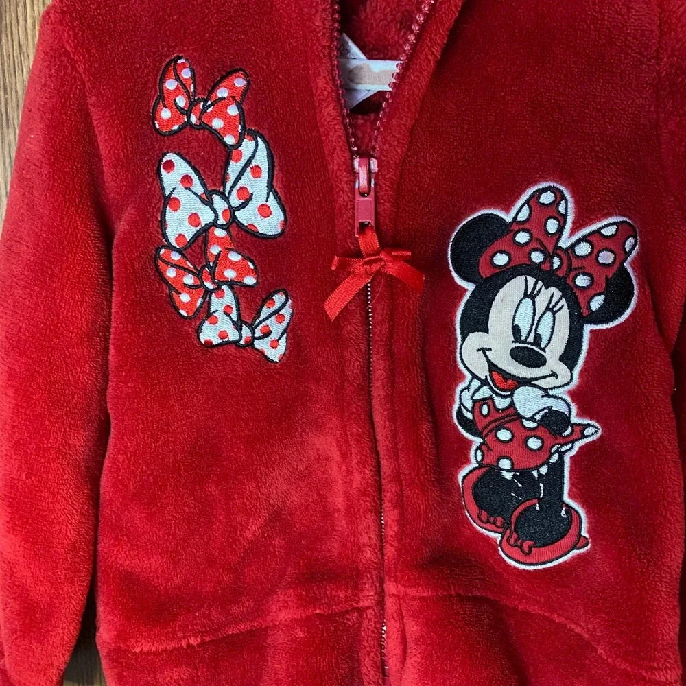 Disney Minnie Mouse Hoodie Kids 3T Red Fleece Polka Dot Bow Zip Up Sweatshirt